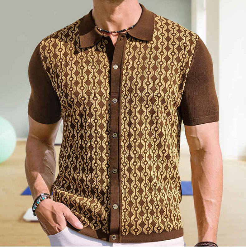 Men’s Summer Short-Sleeve Knitted Polo Shirt Turn-Down Collar 3