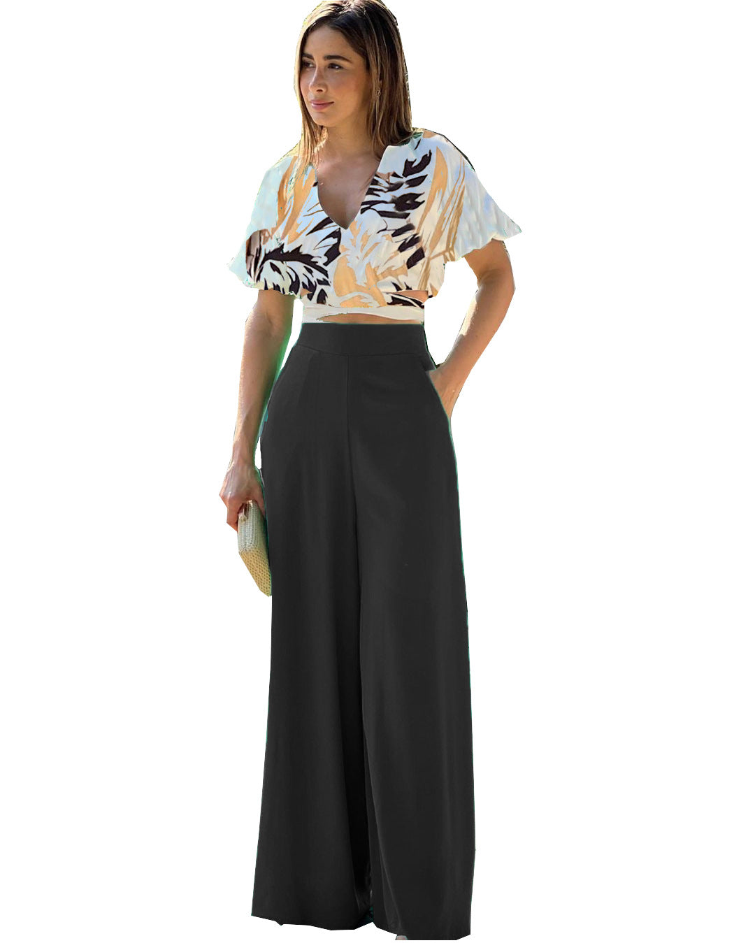 Women's Summer Casual Off Shoulder Print Two Piece Set