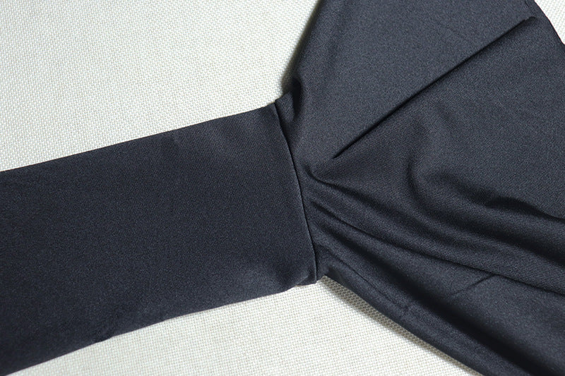 Fashionable Round Neck Solid Color Bell Bottom Sleeve Slit Slit Midi Dress 22