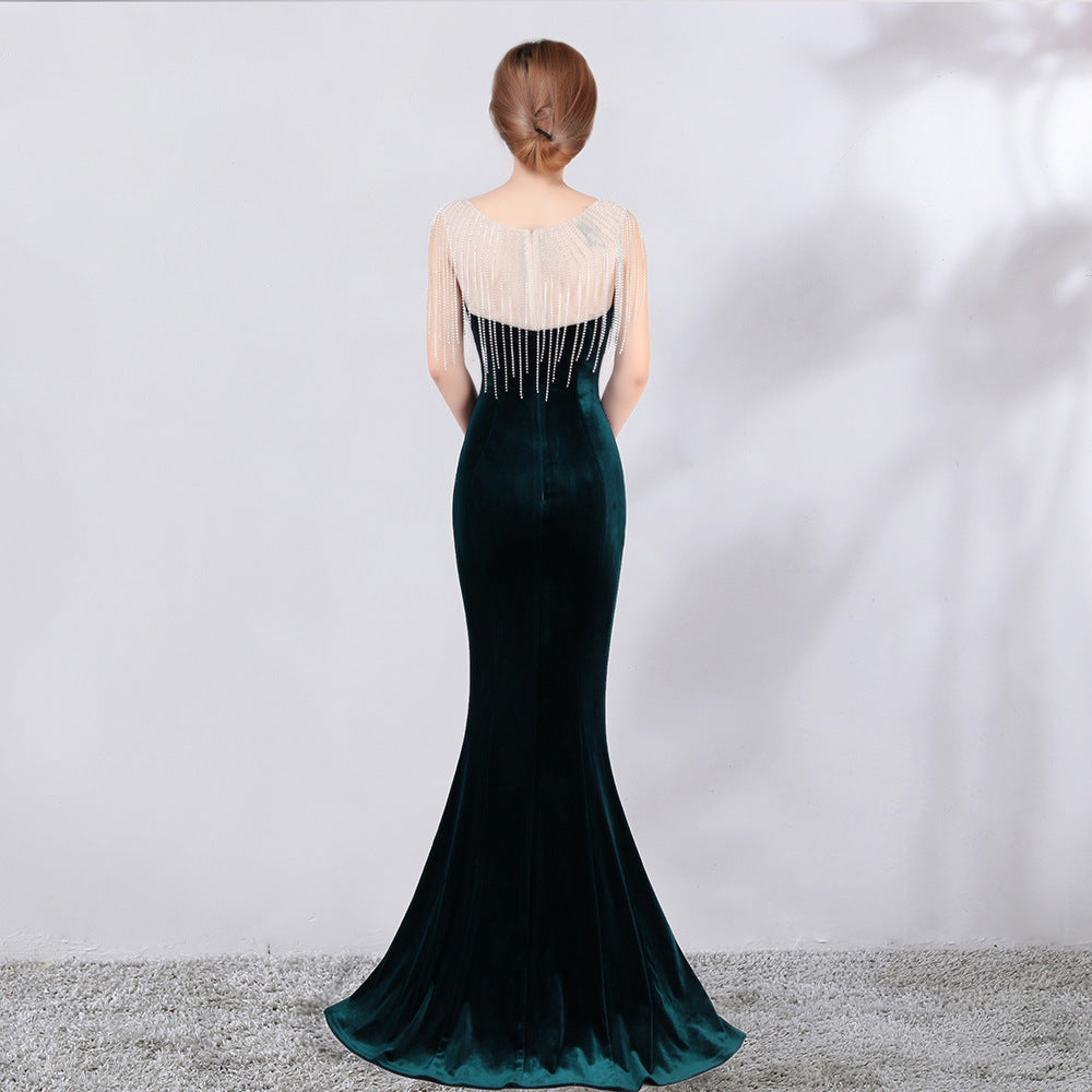 diamond chain velvet evening dress Formal Party long slim and elegant mermaid Prom Dress 19