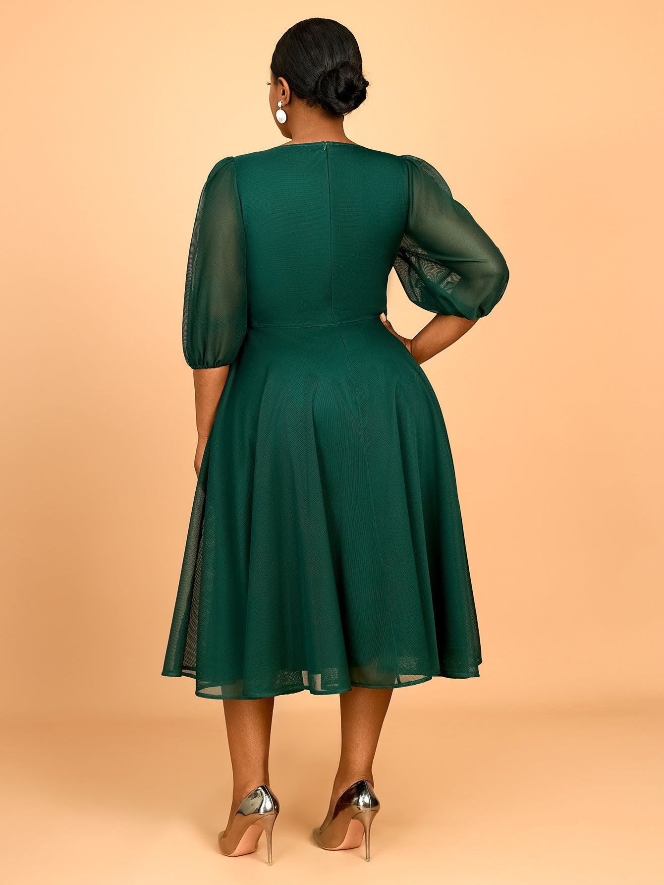 Women Plus Size Puff Sleeve Formal Party Dress 4