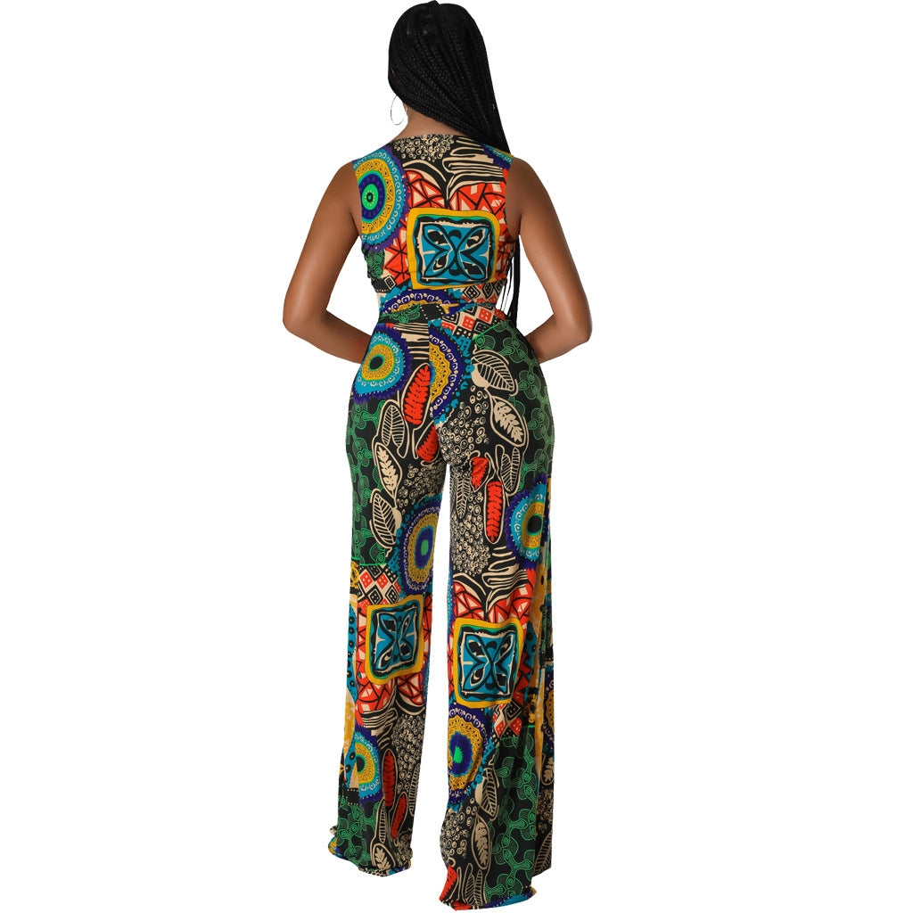Sexy Fashion Printing V-Neck Wide Leg Women's Jumpsuit 6