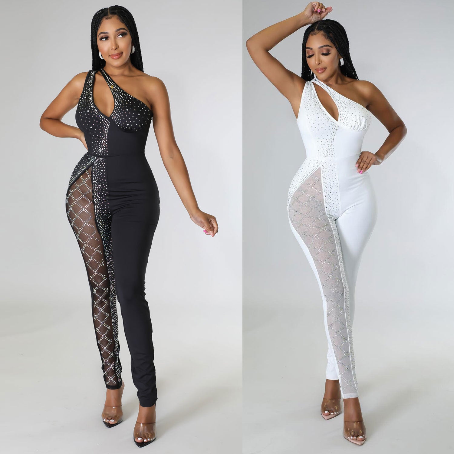 Womens Sexy Beaded cut out Sleeveless Jumpsuit
