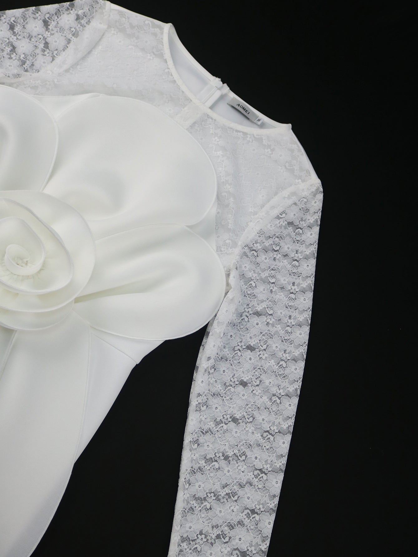 Long-Sleeved Lace Wedding Bow Party Dress 15