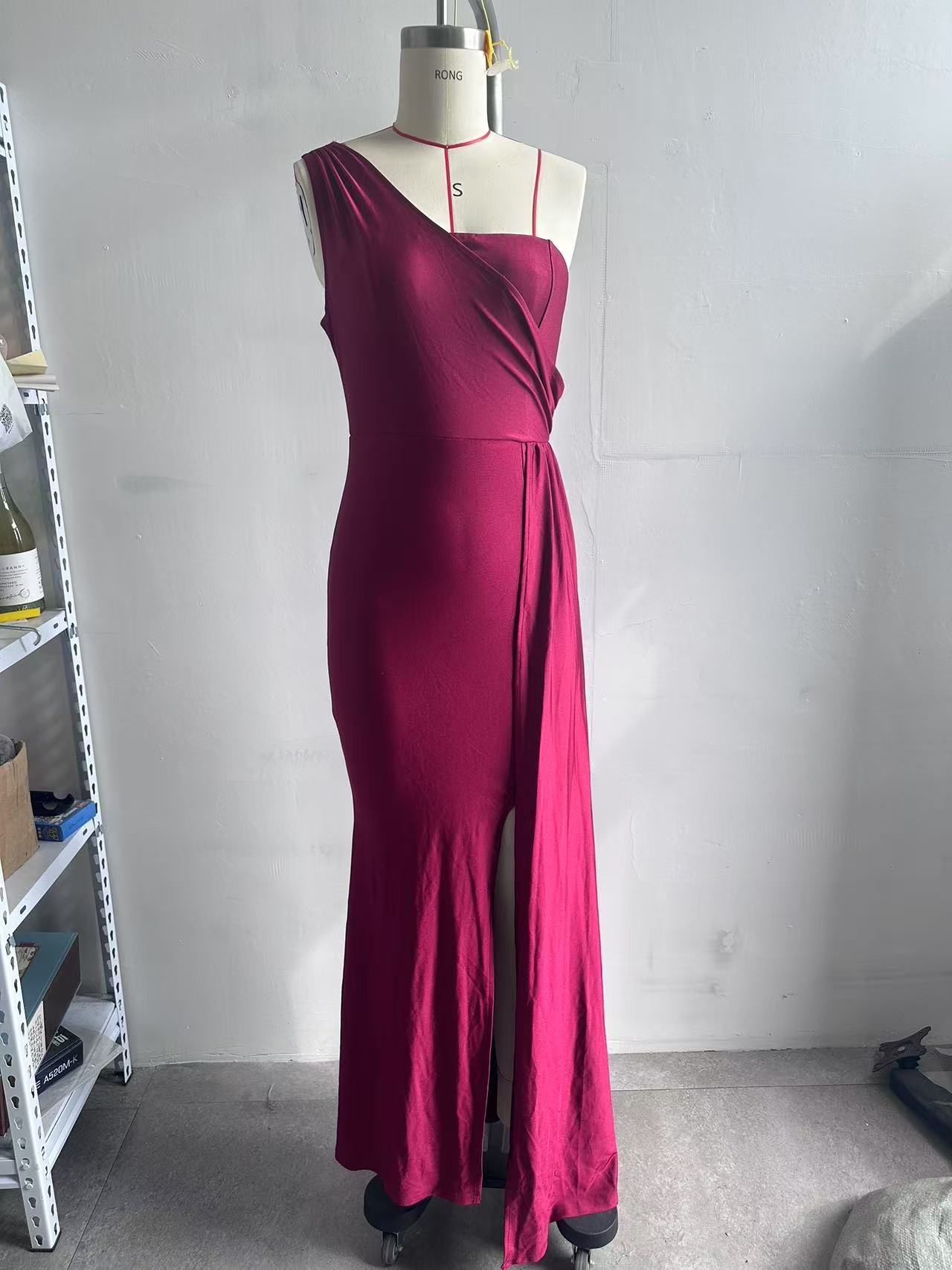 Women's Sleeveless One-Shoulder Sexy High Waist Split Evening Dress 19