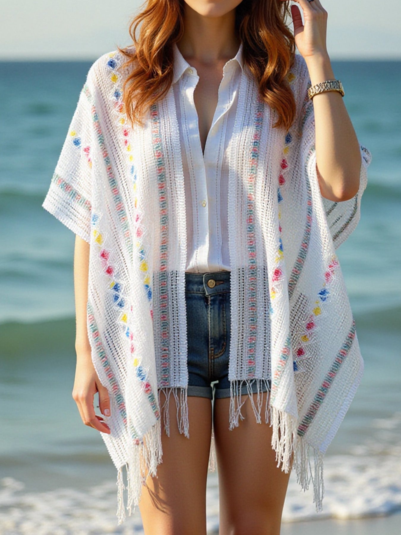 Women’s Summer Thin Tassel Ethnic Cape Outerwear and Warm Shawl 4
