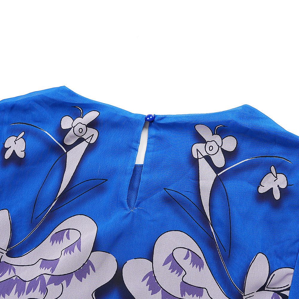 Elegant Long Dress Africa Women's Plus Size Print Pleated Chiffon Dress 18