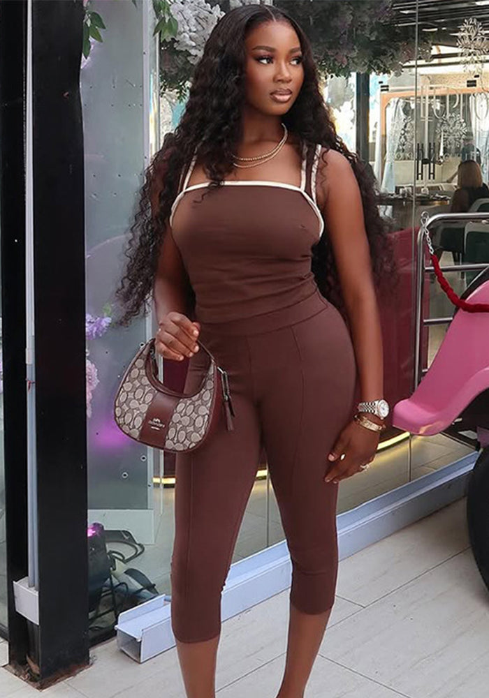 Casual Sports Women's Fashion Slim Strap Two piece Shorts Set