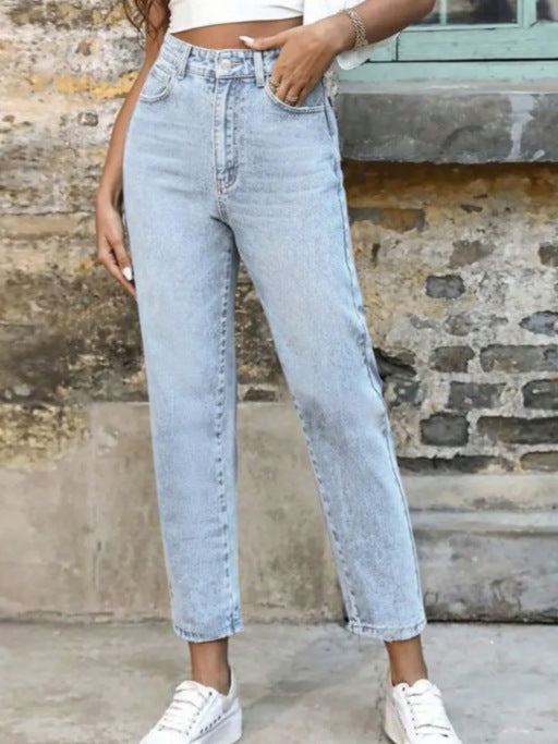 High-Waist Straight-Leg Casual Denim Pants for Women 4