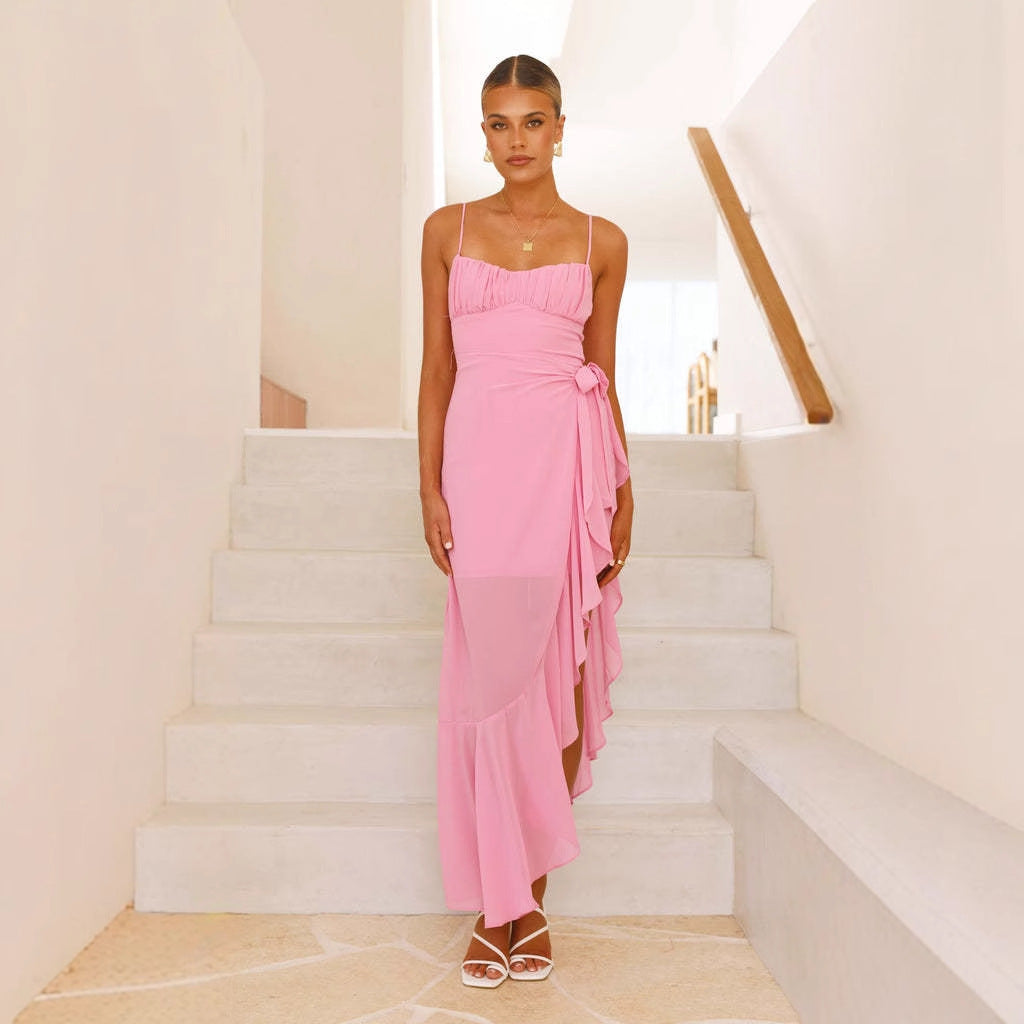 Women summer sexy suspenders Backless ruffle irregular dress 7