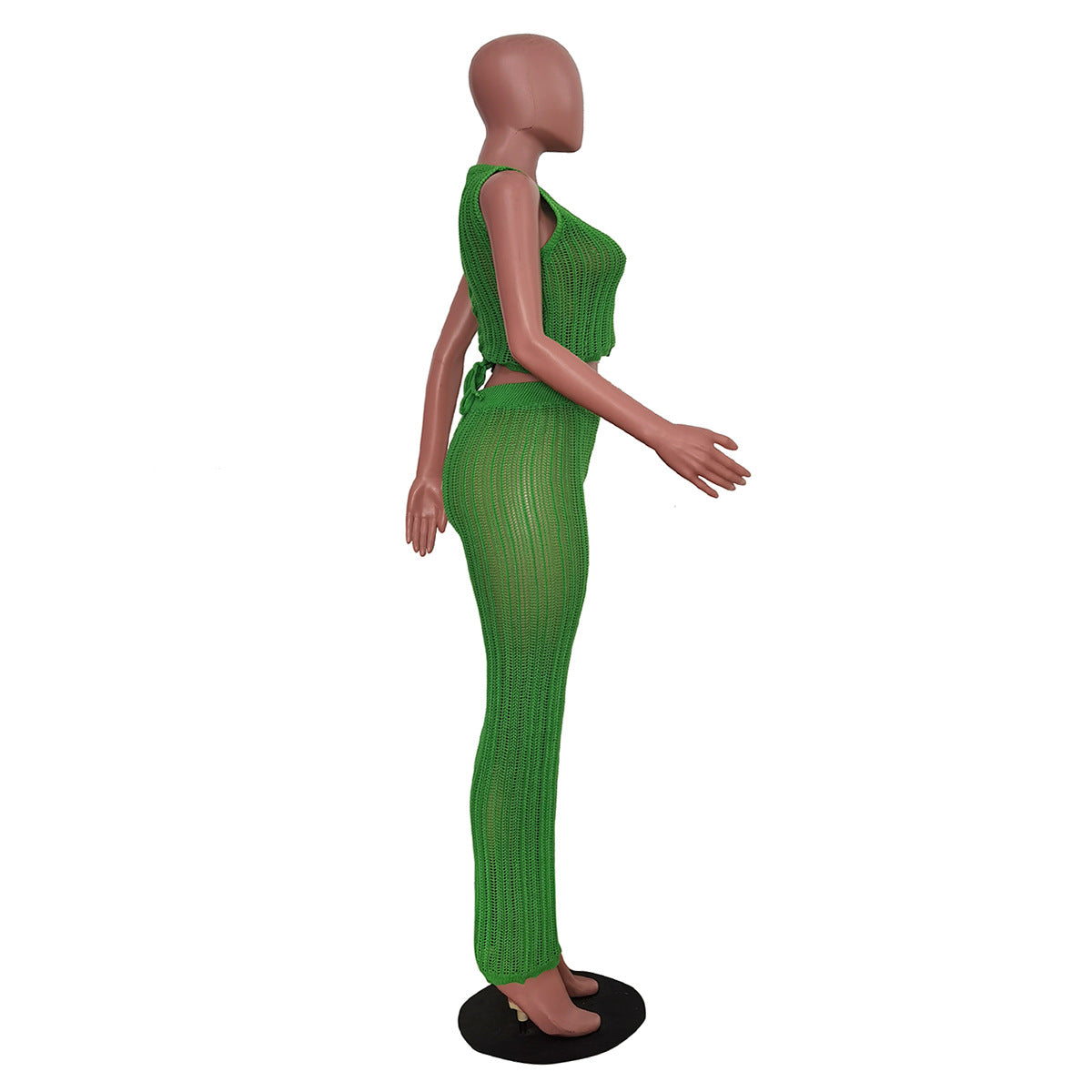 Women's Casual Hollow Knitting Sleeveless Two Piece Pants Set 16