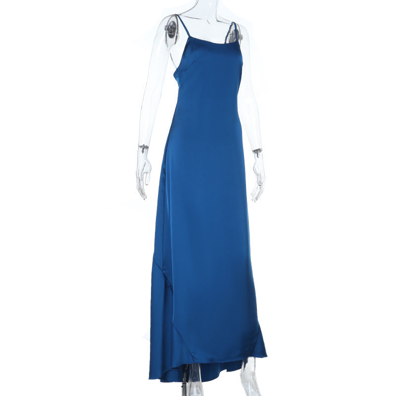 Strappy Sexy Low Back Satin Chic Evening Gown Long Dress 9