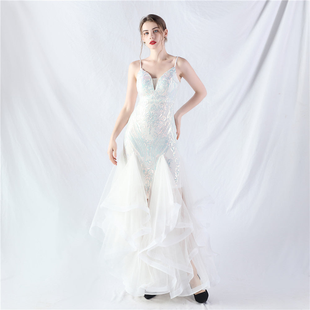 Women Sequin Patchwork Mesh Evening Dress 4