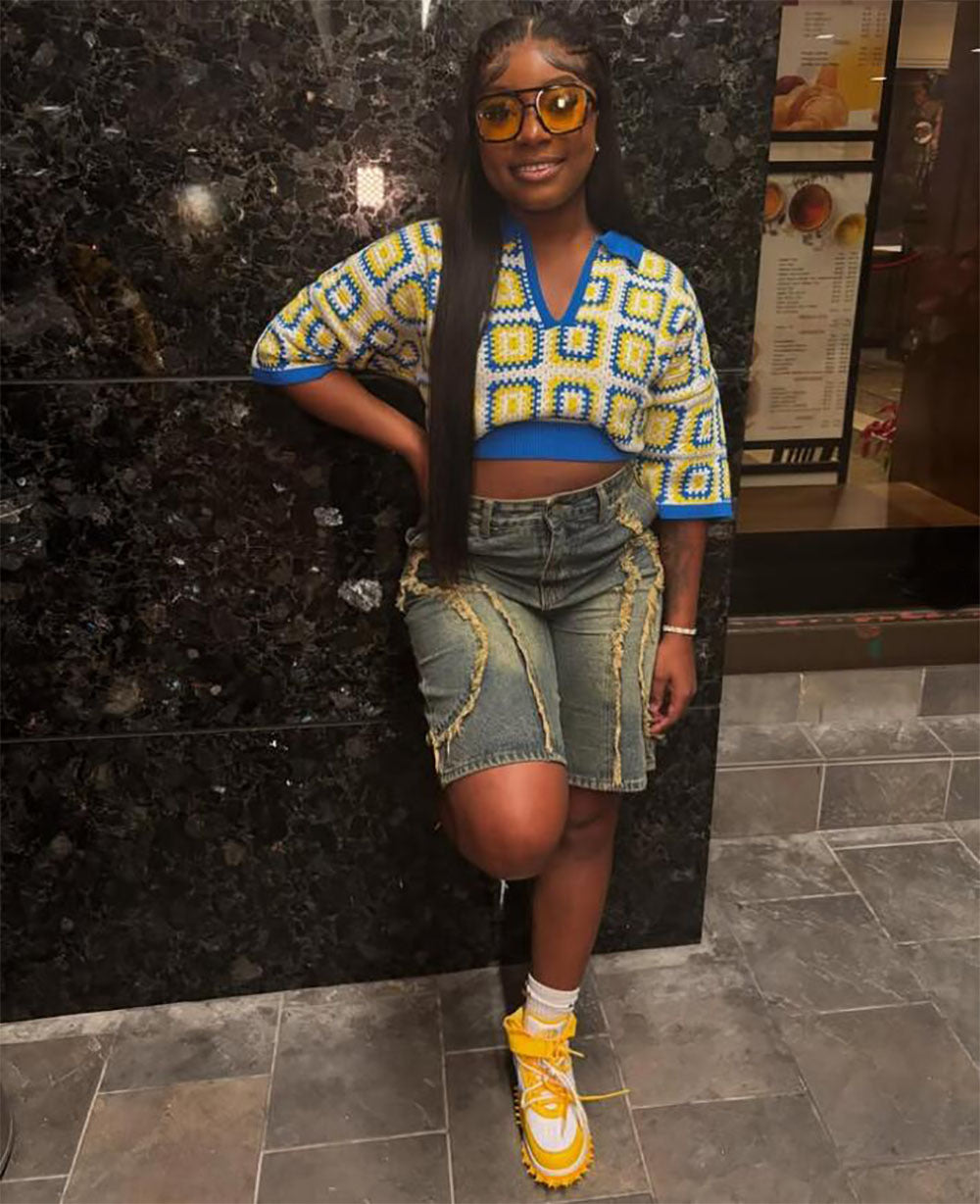 Women's Street Washed Denim Knee-Length Shorts