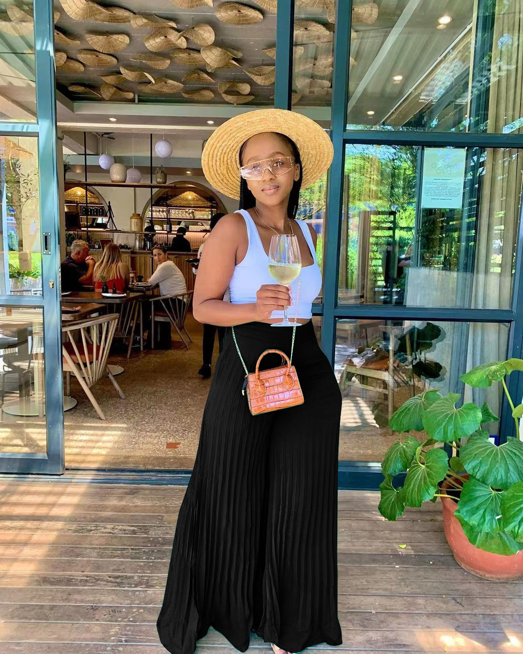 Spring Solid Pleated Wide-Leg Pants 4