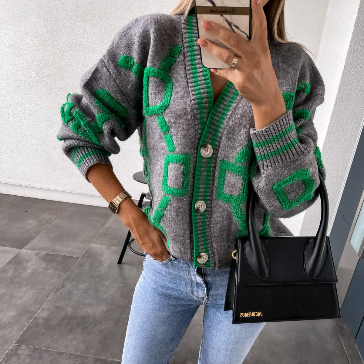 Autumn And Winter Sweater Jacket Single-Breasted Embroidered V-Neck Top Loose Knitting Cardigan 7