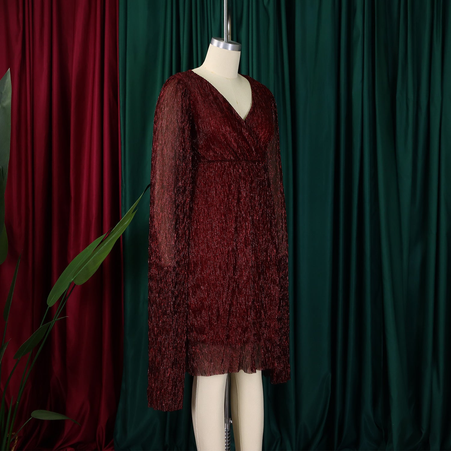 Women's Winter Fashion Chic Elegant V-Neck Long Sleeve Africa Evening Dress 25