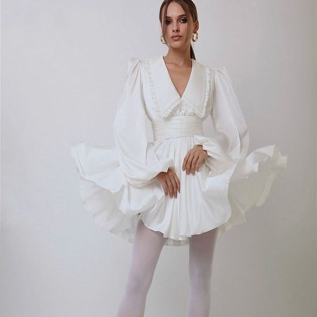 Autumn Elegant Chic Peter Pan Collar Solid Slim Waist dress 3