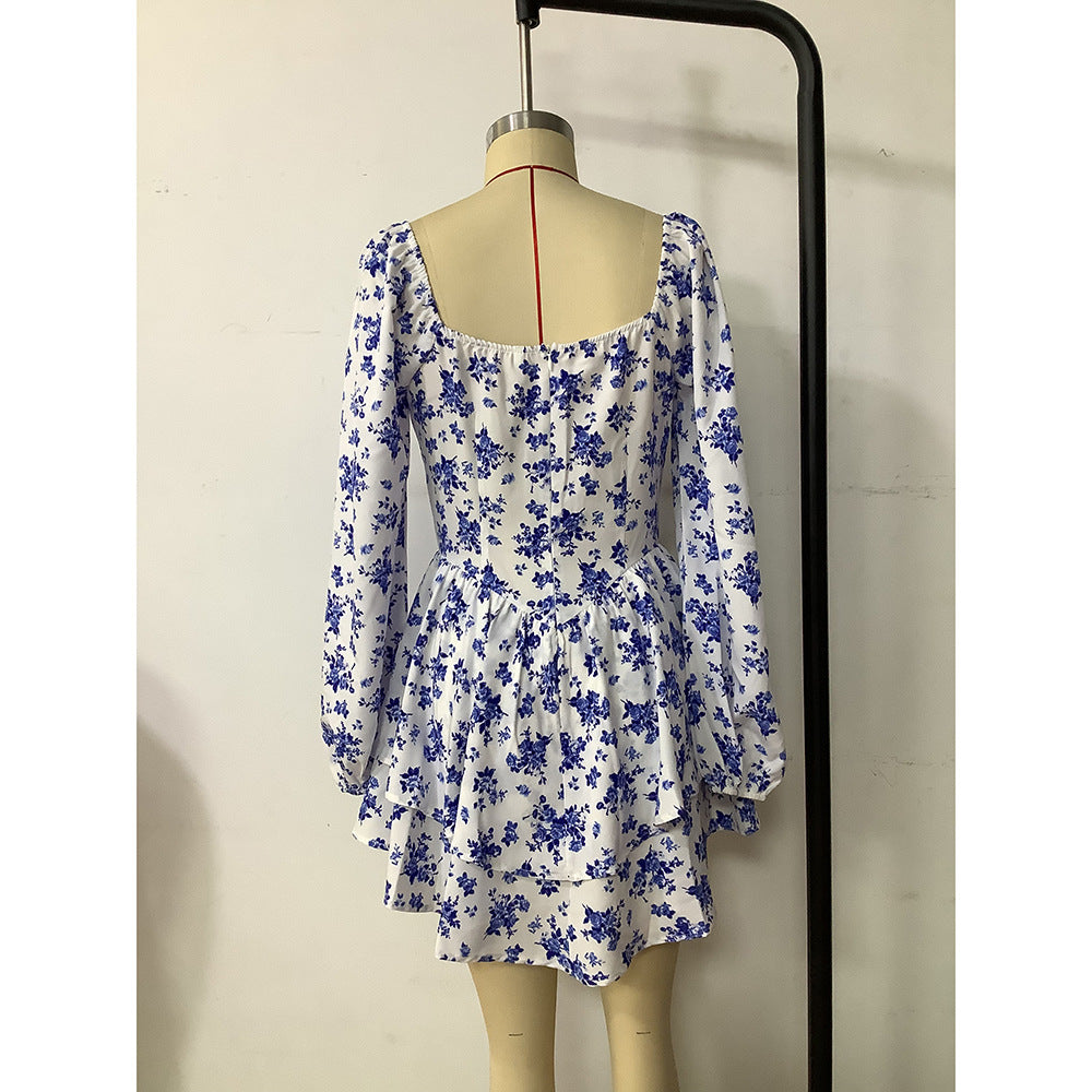 Women Holidays Printed Cascading Ruffles Dress 8