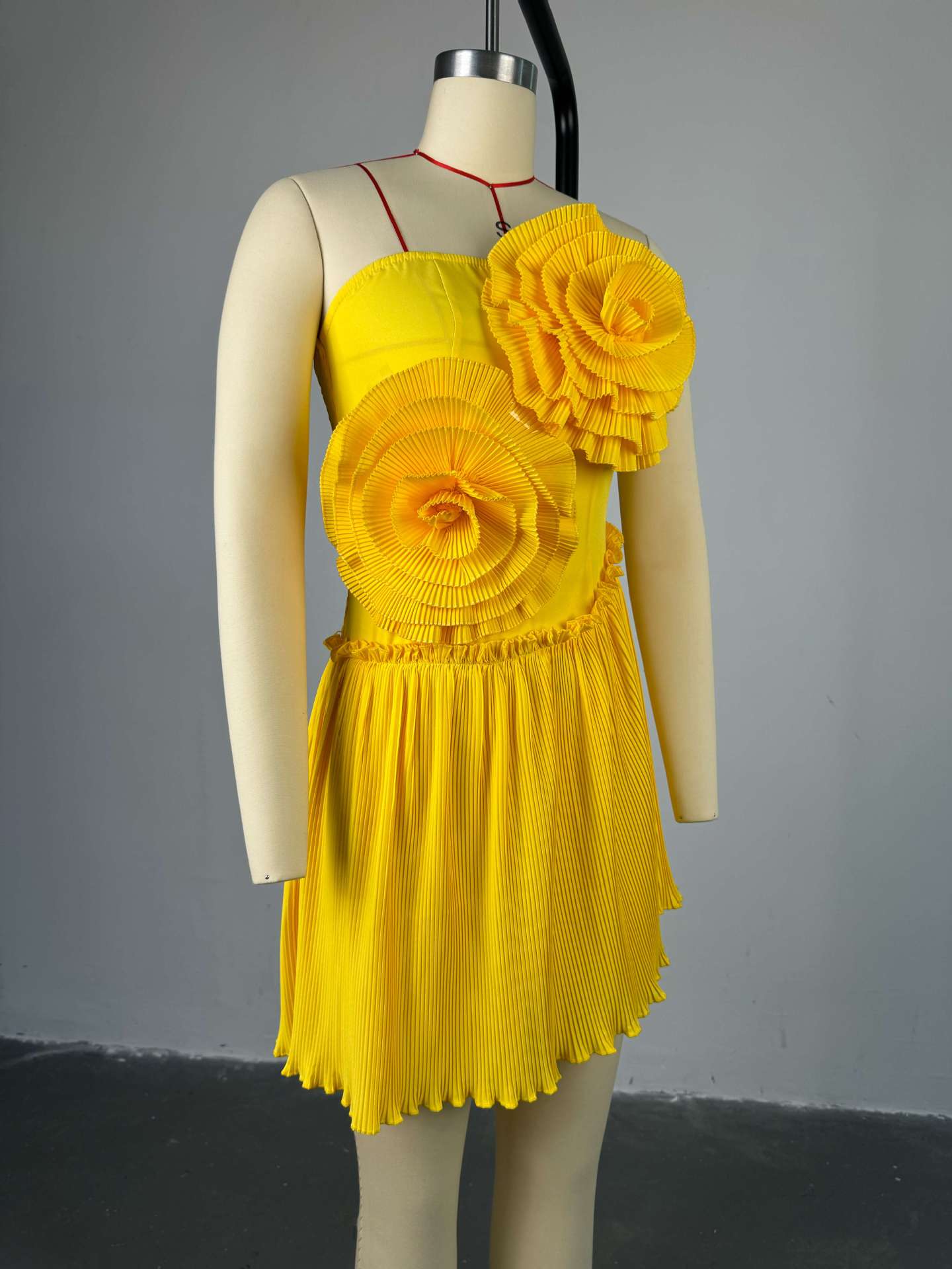 Women's Autumn Flower Decoration Strapless High Waist A-Line Short Dress 8