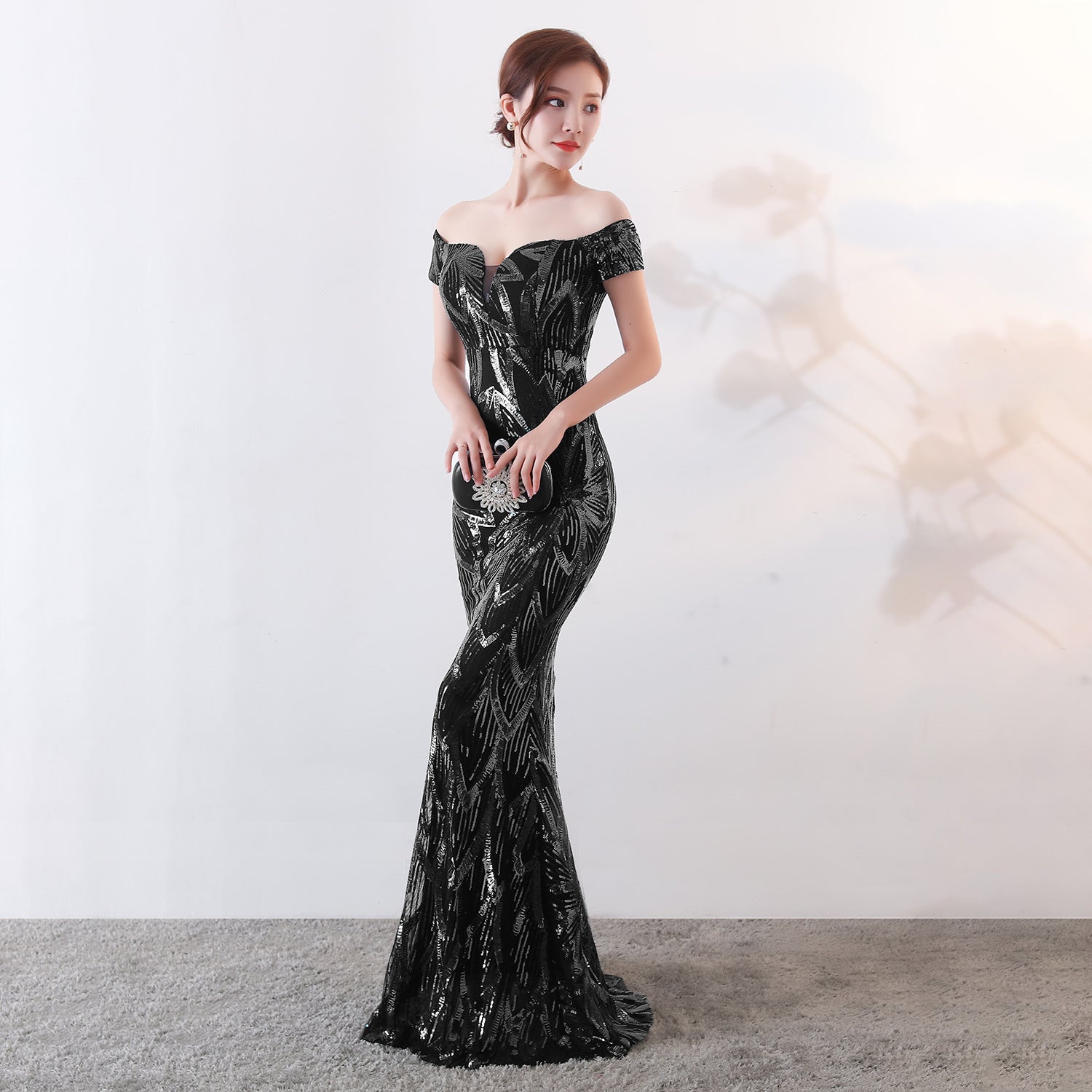 Off-Shoulder Slim Fit Sequin Fishtail Long Formal Party Evening Dress 6