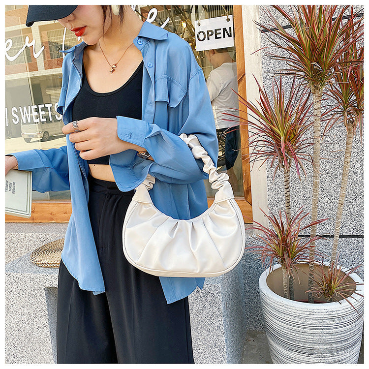 women Korean one-shoulder bag French bag fashion pleated handbag underarm bag 23