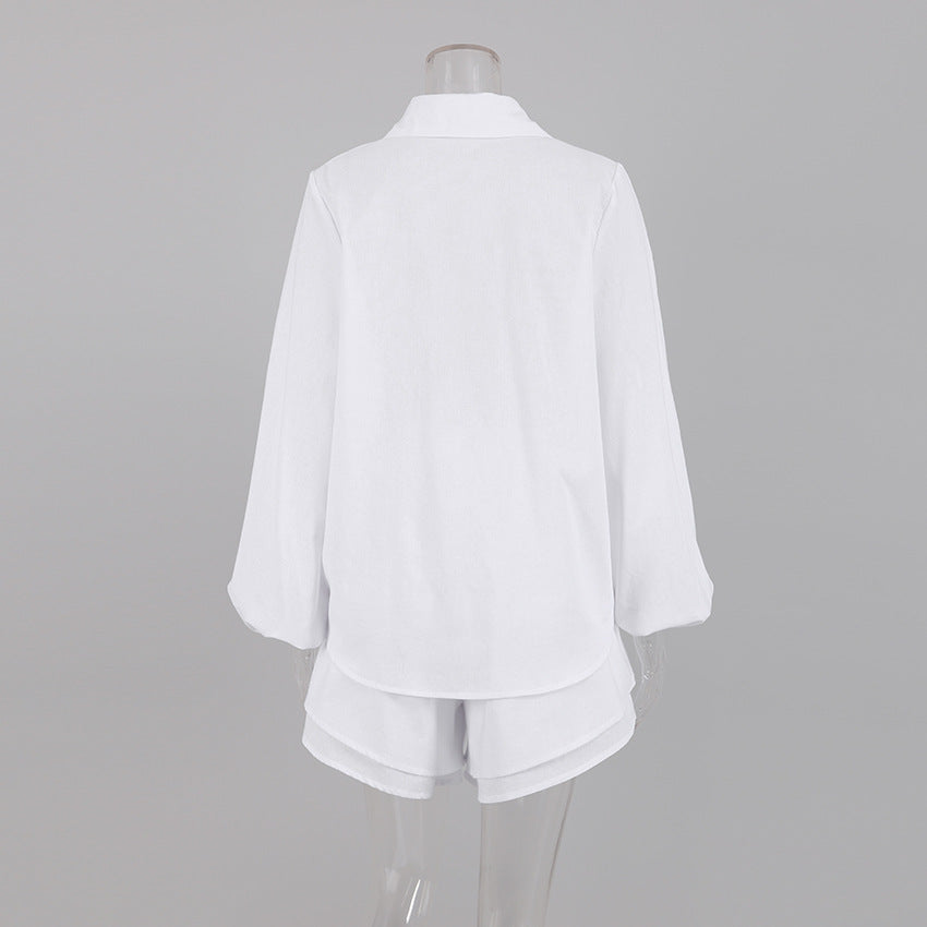 Women casual long-sleeved top and ruffled shorts Two Piece Set 17