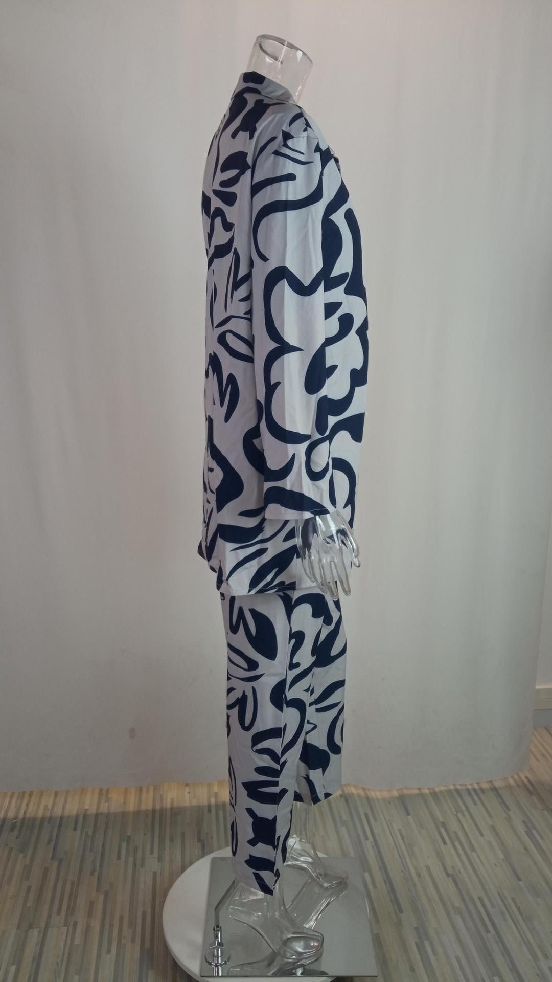 Early Spring Women's Chic Street Print Long Sleeve Fashion Casual Two Piece Pants Set 27