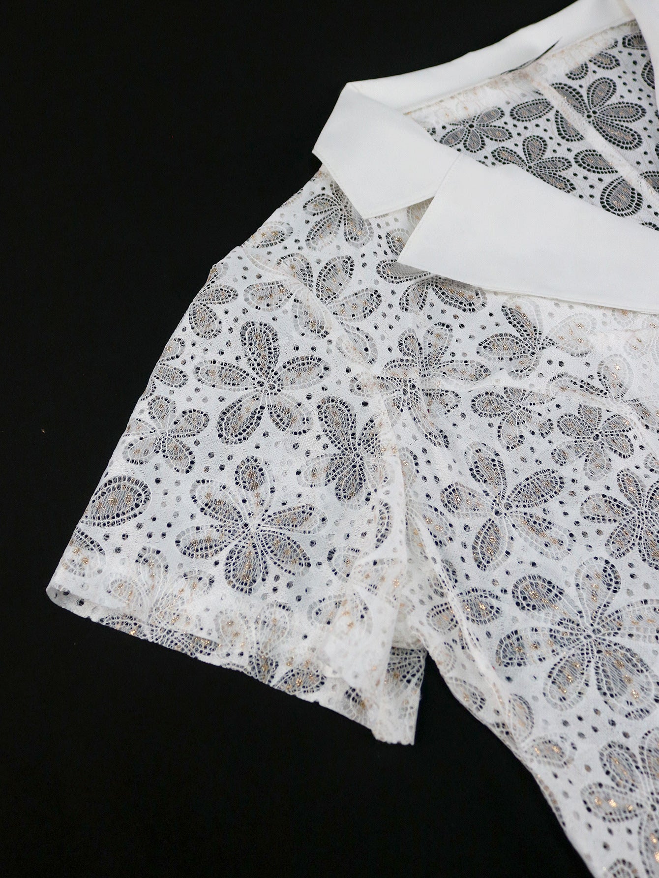 Sexy Lace Blouse Chic Turndown Collar Mesh Dress 12