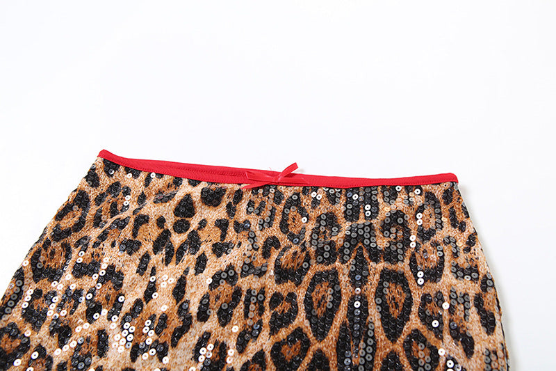 Women Spring Sexy Leopard Sequin Bodycon Dress 12