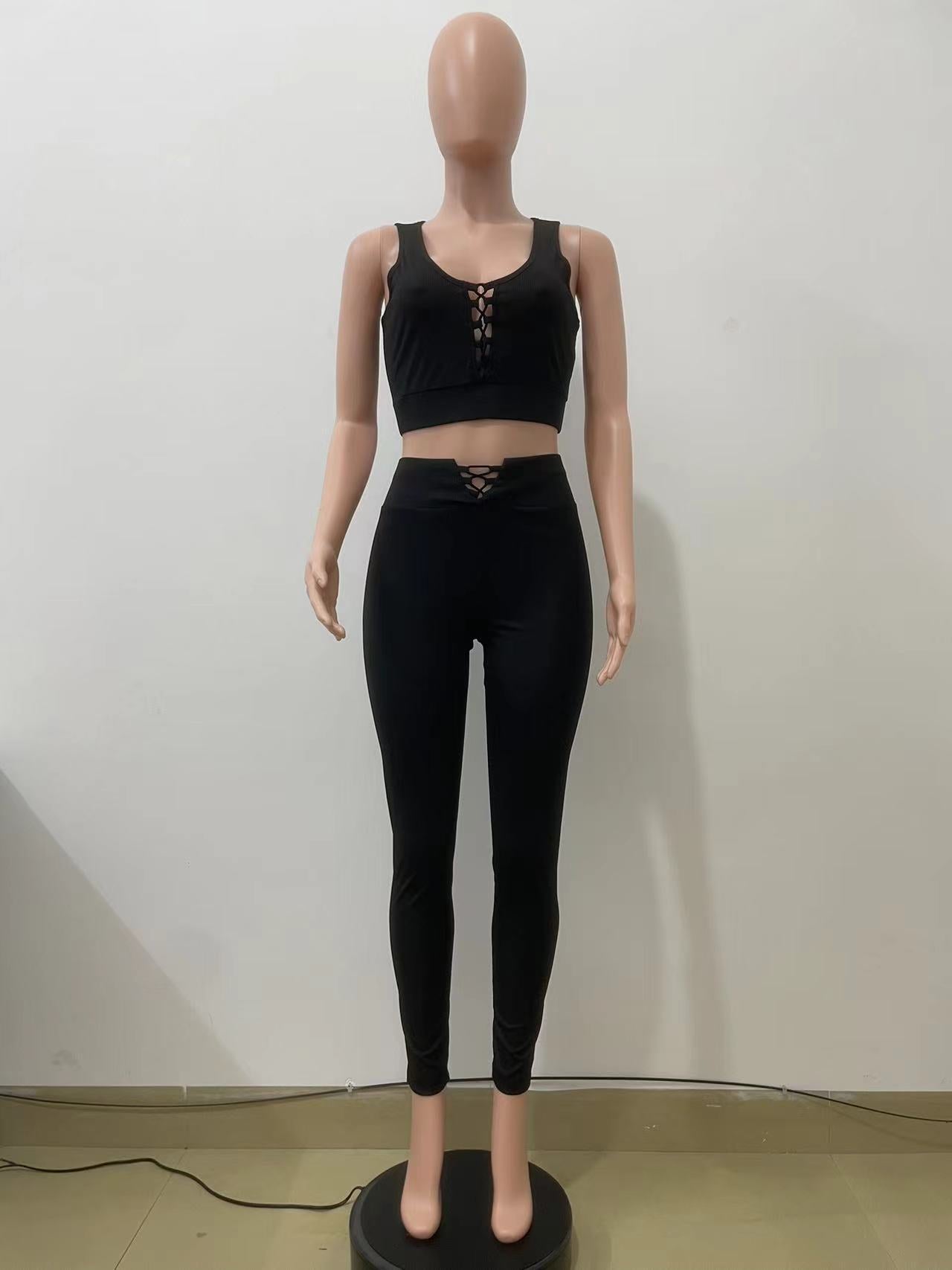 Women's Yoga Clothes Fitness Vest Butt Lift Tight Fitting Pants Sport Two Piece Set 11