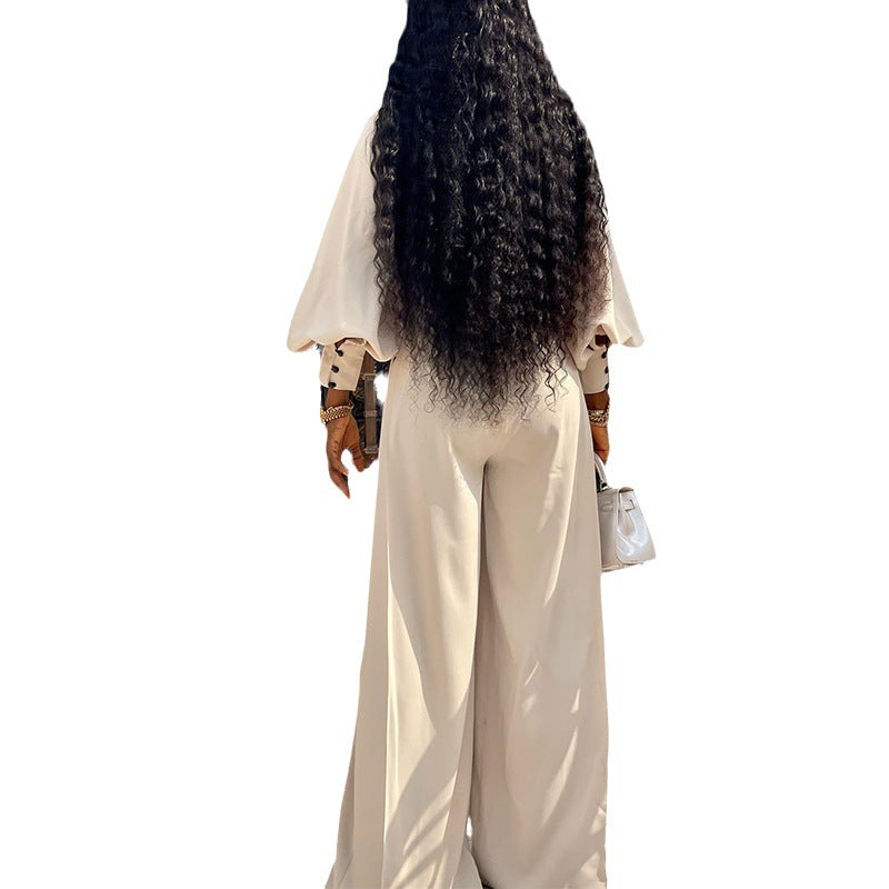 Plus Size Women Fall Loose Half High Neck Long Sleeve Top and Wide Leg Pants Casual Two-piece Set 6