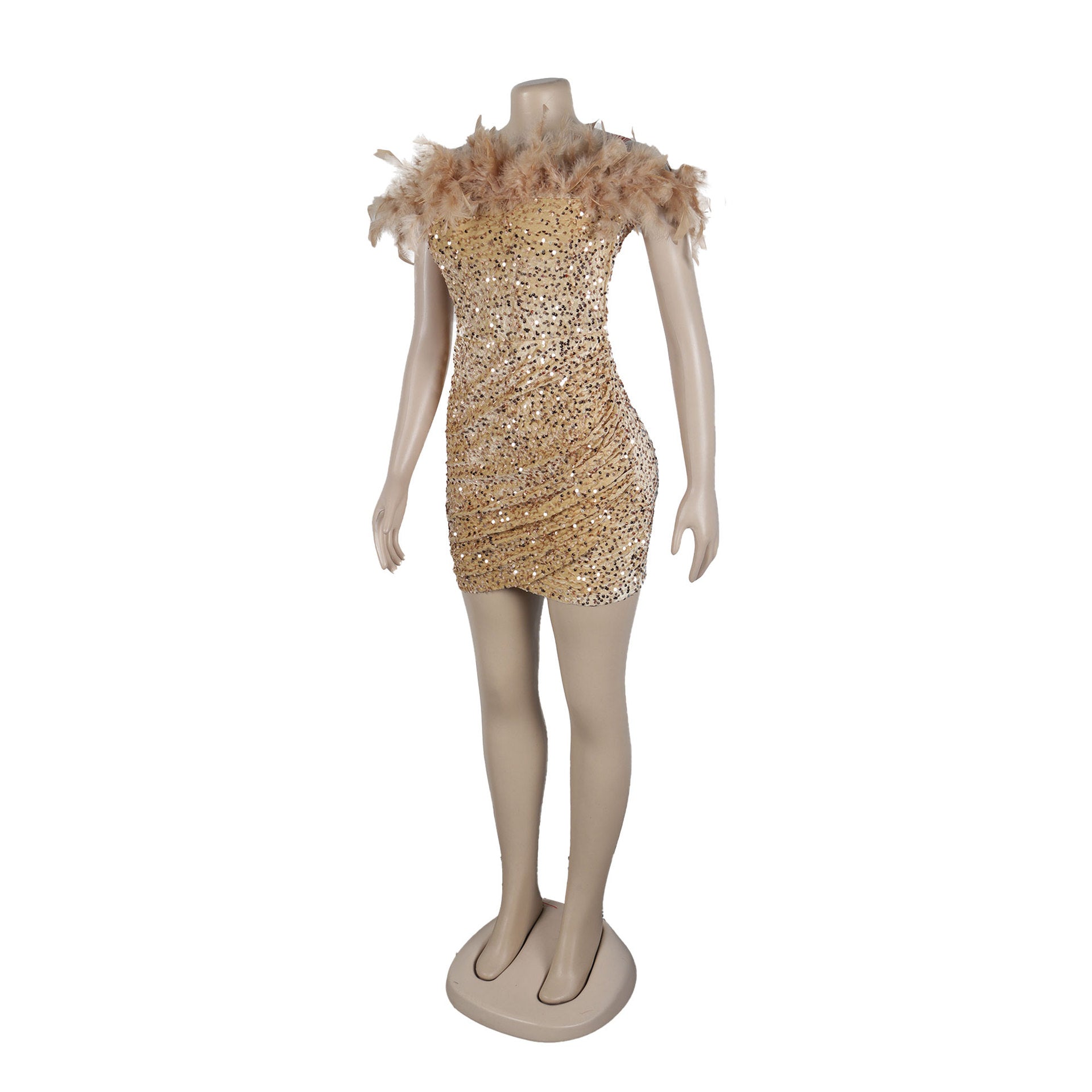 Sexy Sequin Feather Off Shoulder Bodycon Dress 30