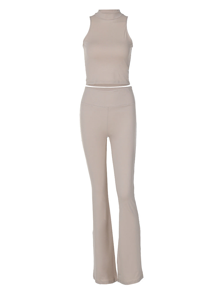 Women's Winter Highneck Sleeveless Vest Bell Bottom Pants Fashion Casual Two-Piece Set For Women 6