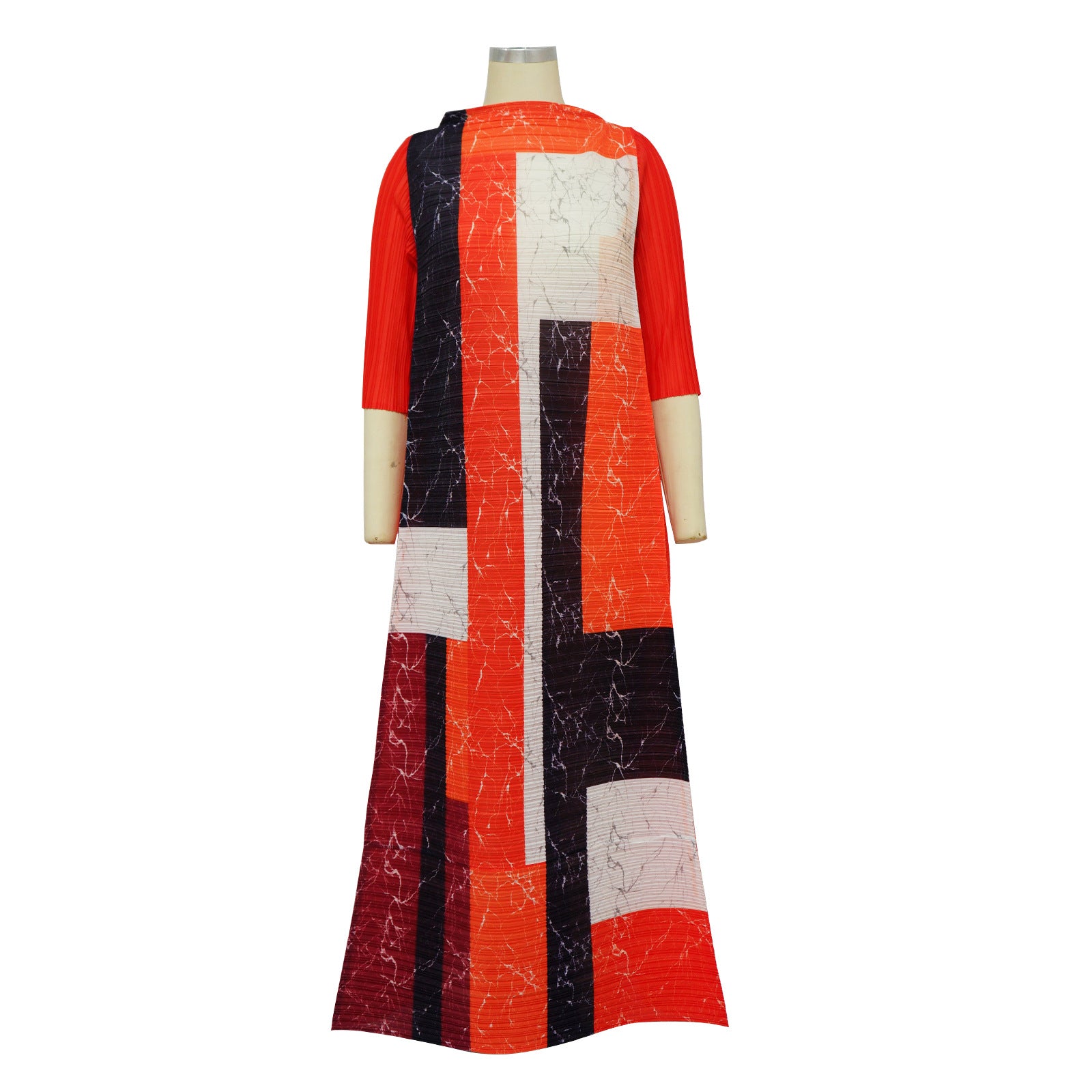 Ladies Round Neck Print Pleated Dress 20