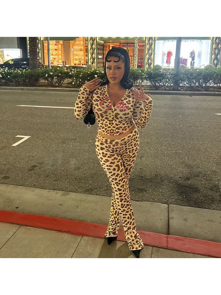 Women Sexy Leopard Print Contrast Two-Piece Set 11