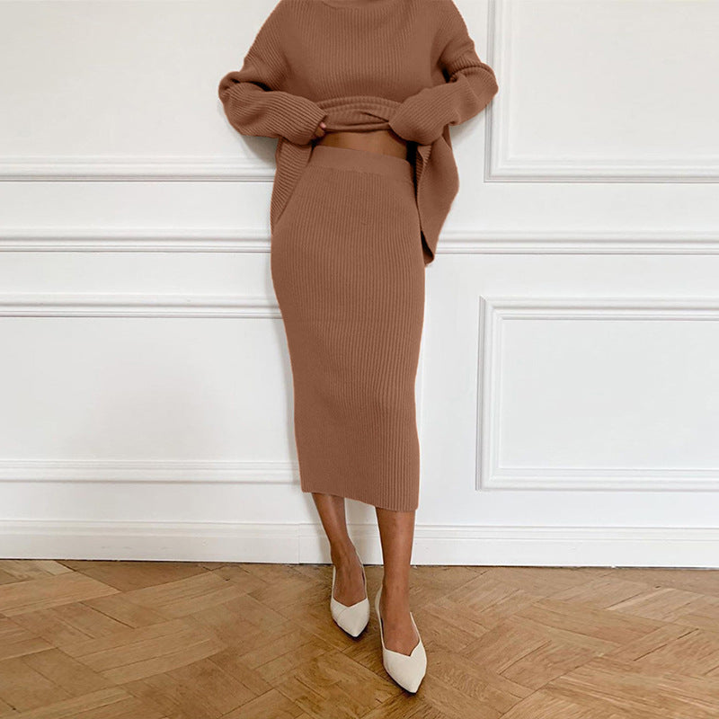 Women turtleneck Loose-Cut sweater and skirt two-piece set 14
