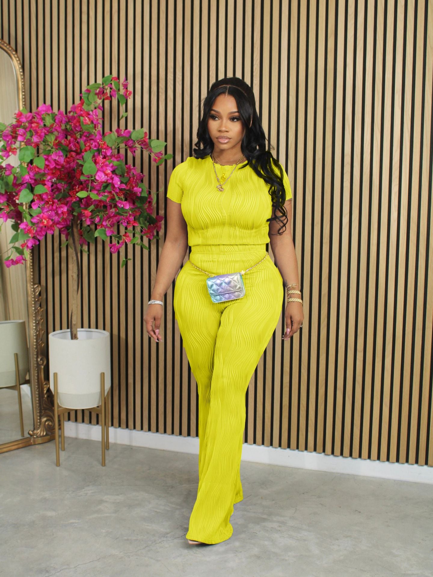 Women Casual Ribbed Summer Short Sleeve Top and Pants Two-Piece Set 4