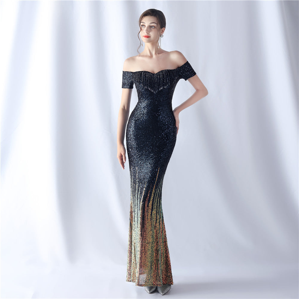 Women gradient beaded high-end evening dress 10