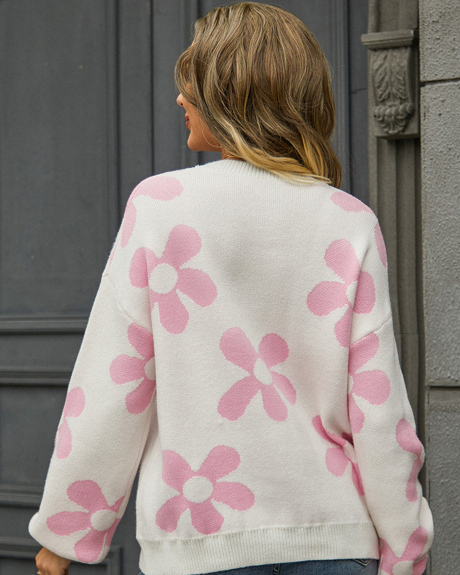 Autumn and winter women's printed sweater pullover flower plus size sweater 14