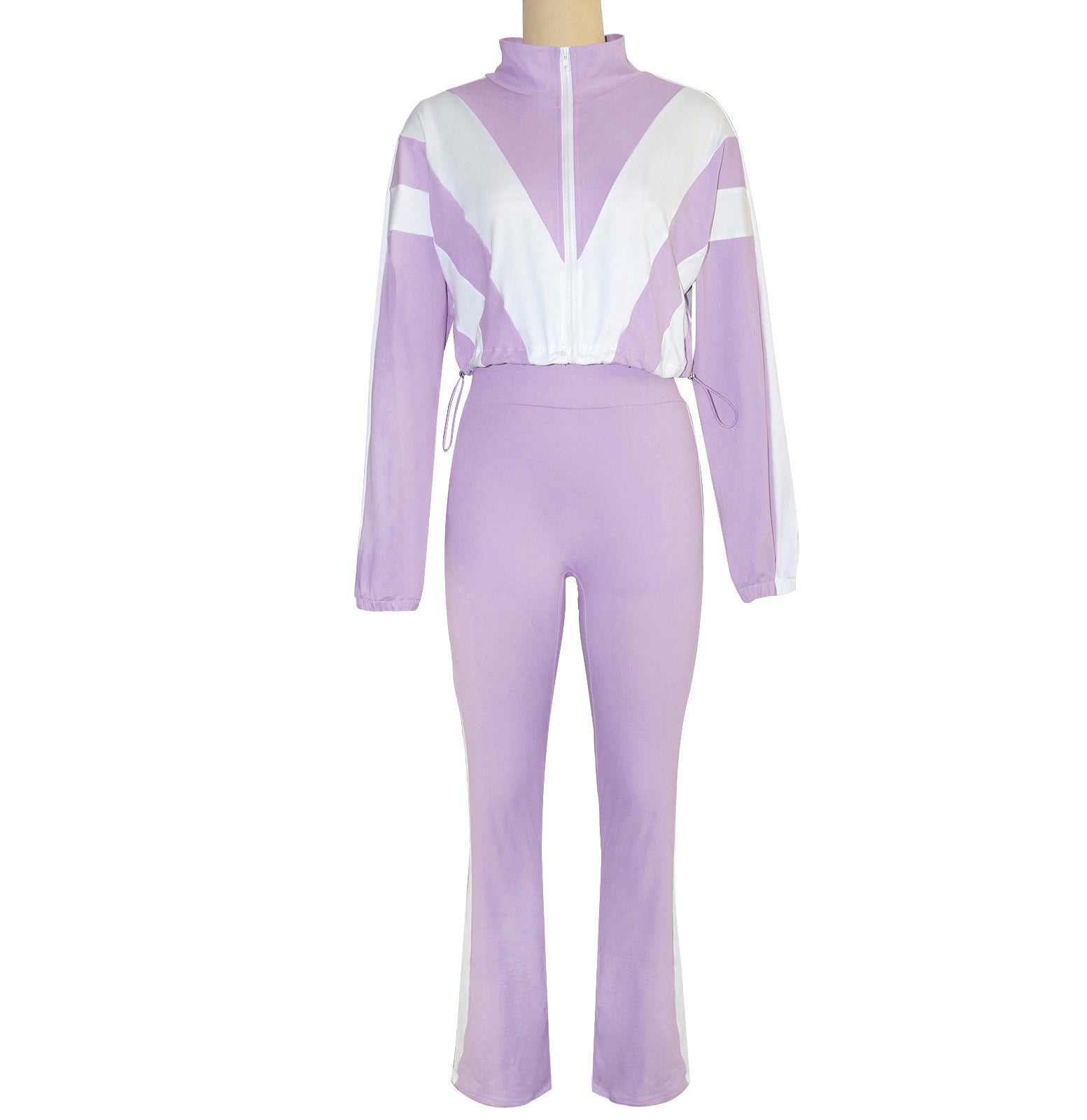 Contrast Color Patchwork High-Waist Sporty Two-Piece Pants Set 16