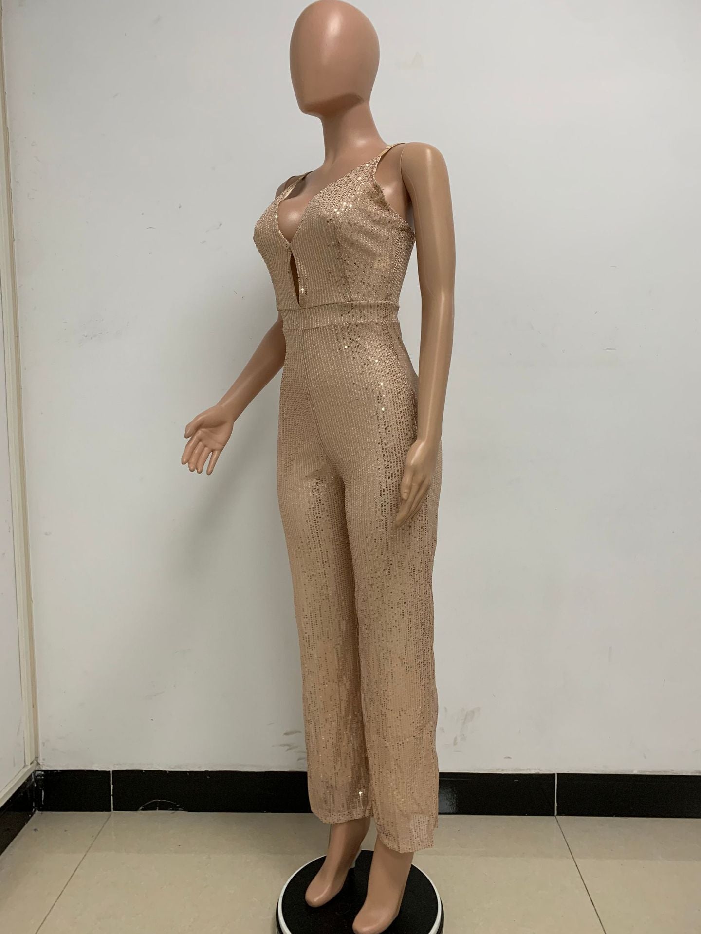 Deep V Neck Low Back Sleeveless Chic Sequined Straps Elegant Women's Party Jumpsuit 47
