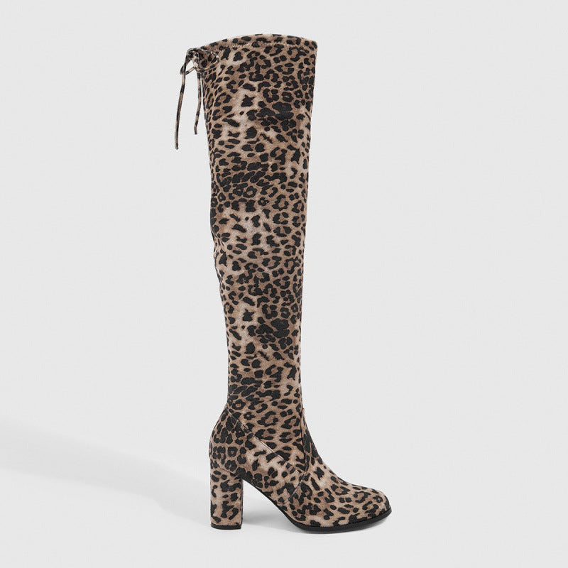 Women Sexy Block-Heeled High-Heeled Boots with Lace-Up Backs for Winter High-Heeled Boots 7