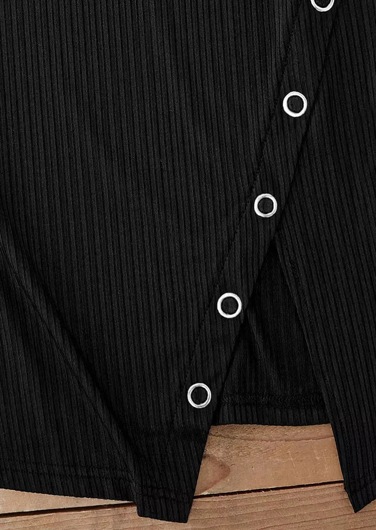 Women Fall and Winter V-neck Short Sleeve Solid Metal Slit Dress 12