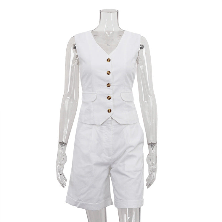 Women Linen summer casual sleeveless vest shorts Two Piece Set 10