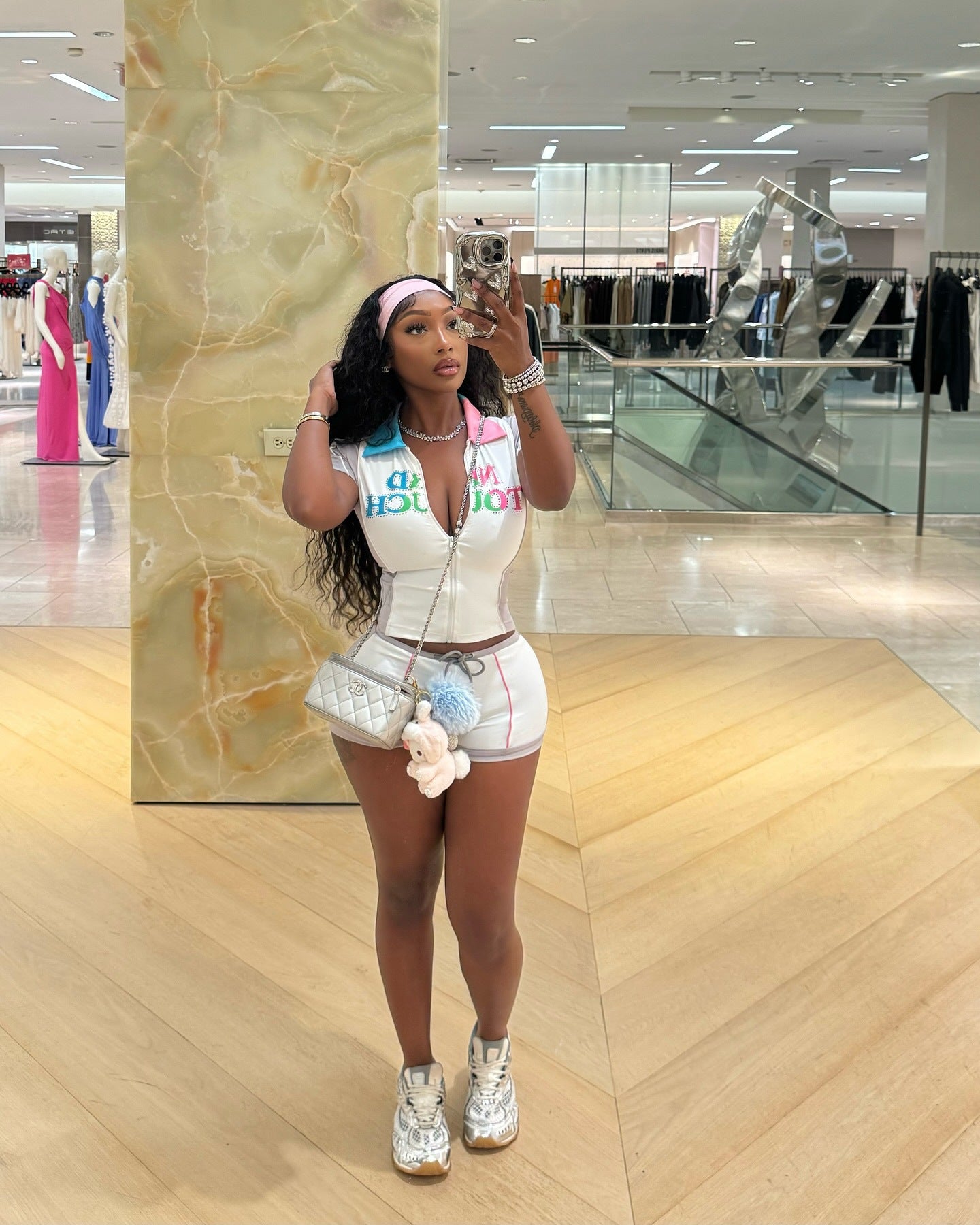 Women Summer Contrast Color Patchwork Letter Print Zipper Top and Shorts Two-Piece Set 16