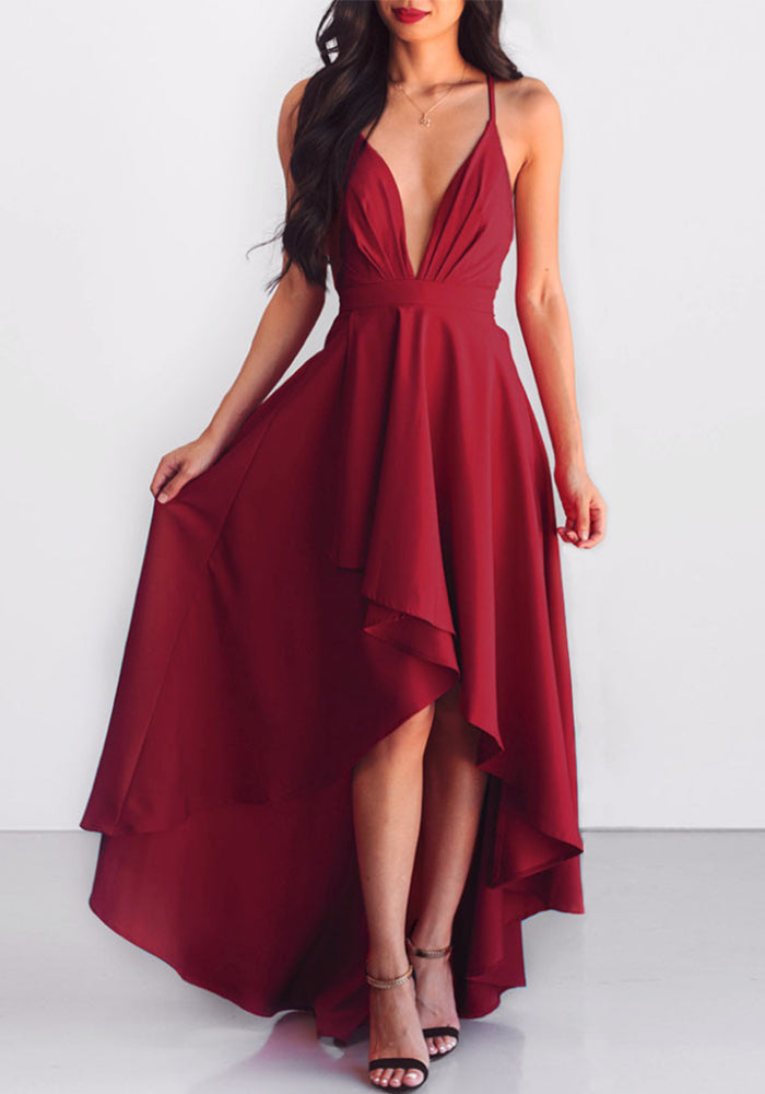 Strap Plus Size Women's V-Neck Swing Dress Sexy Low Back Formal Party Dress