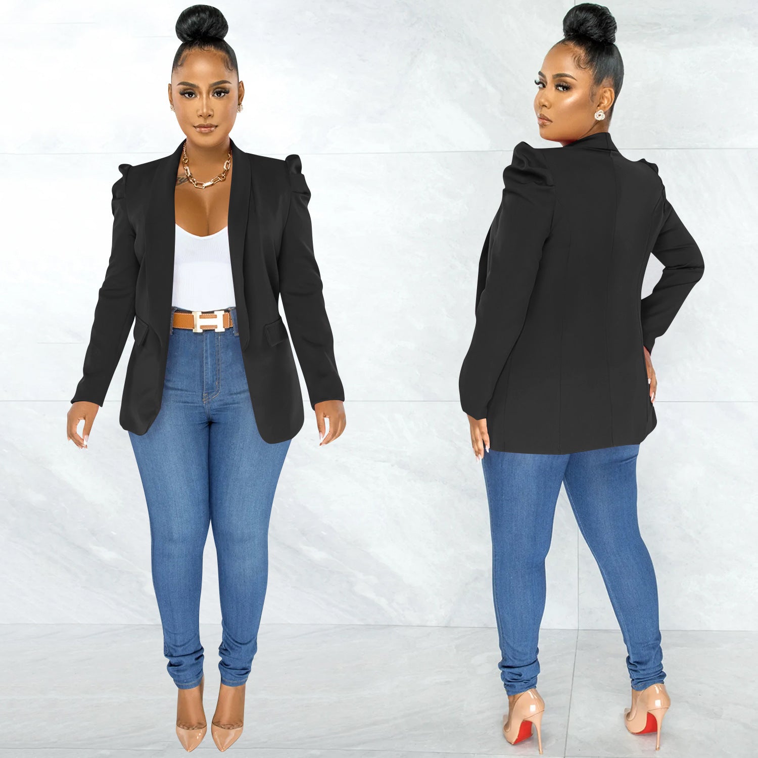 Women's Solid Color Ruched Fashion Blazer 4