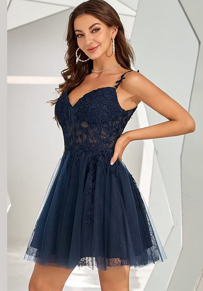 Women's Short Cocktail Dress Strappy arty Lace Dress（Processing time need 3-6 days）