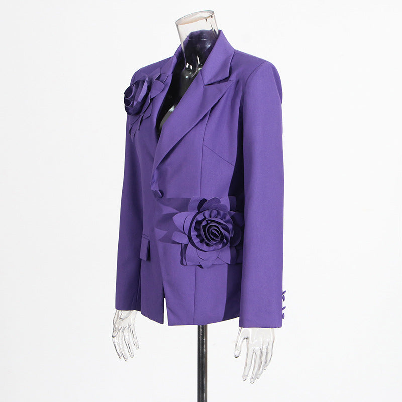 Women flower decoration elegant slit Blazer 4